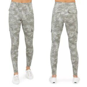 Spanx Size M Green Stone Wash Camo Cotton Blend Stretch Twill Ankle Cargo Pants